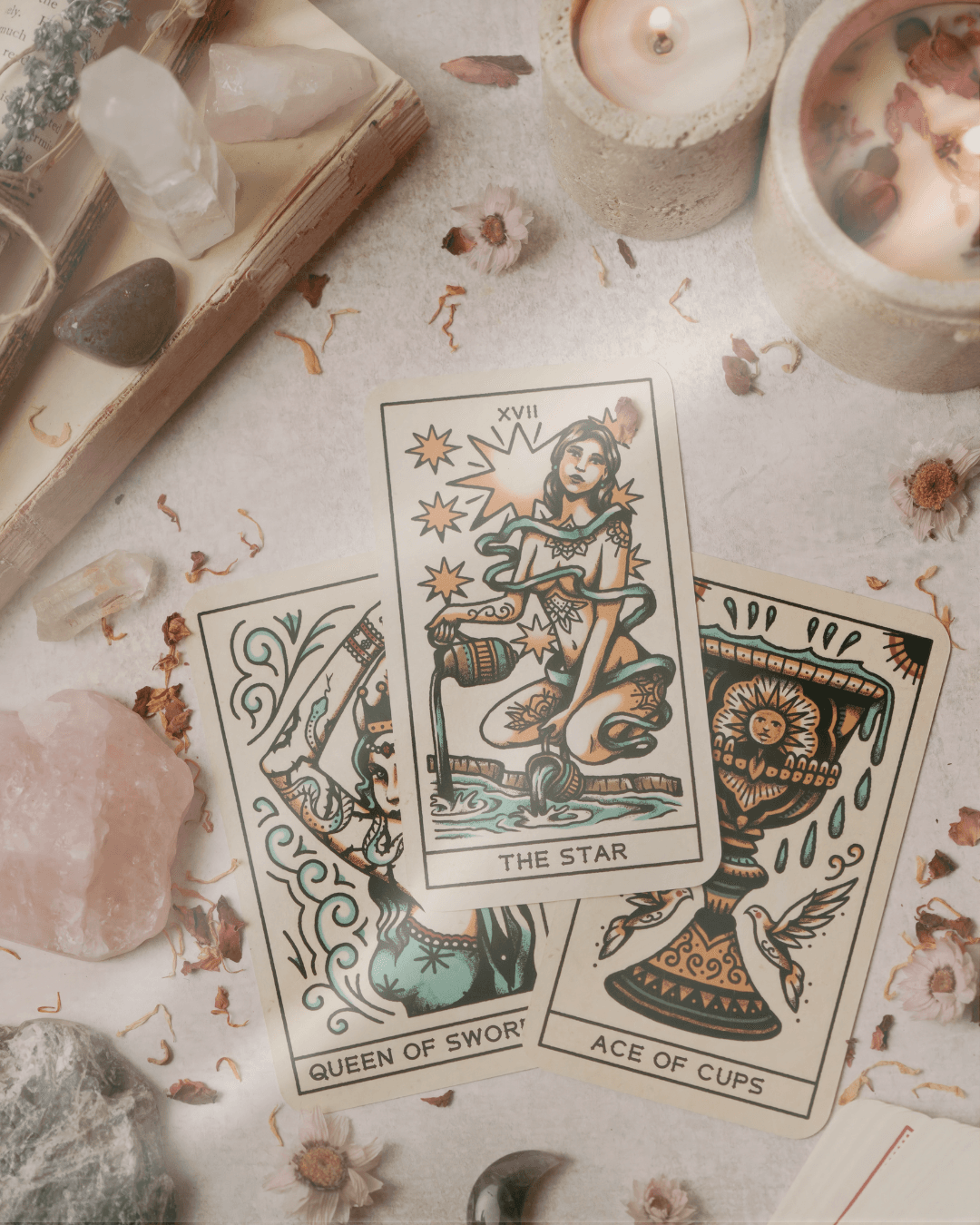 Tarot cards and crystals